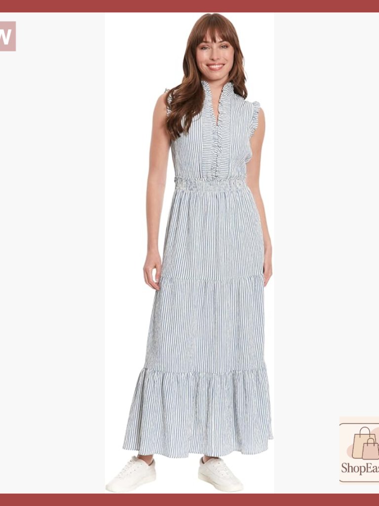 Sleeveless Maxi Dress Ruffle V-Neck Tiered Skirt Lightweight Flowy Casual